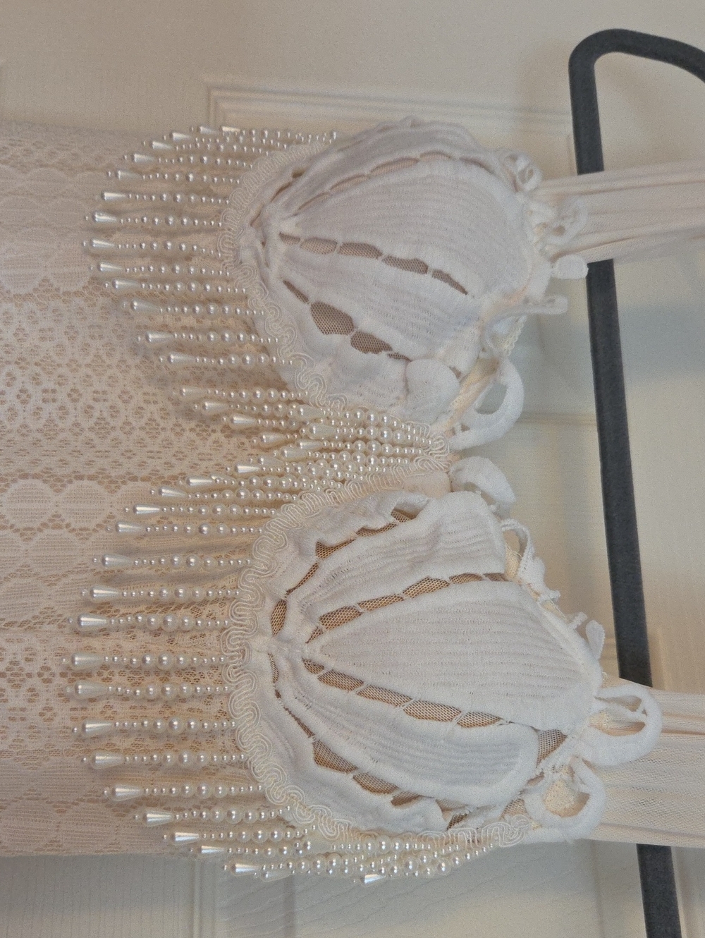 NWT LaceMade Siren's Song Mermaid Long Lace Dress Pearl Beads Shells Cream Small - Picture 15 of 16